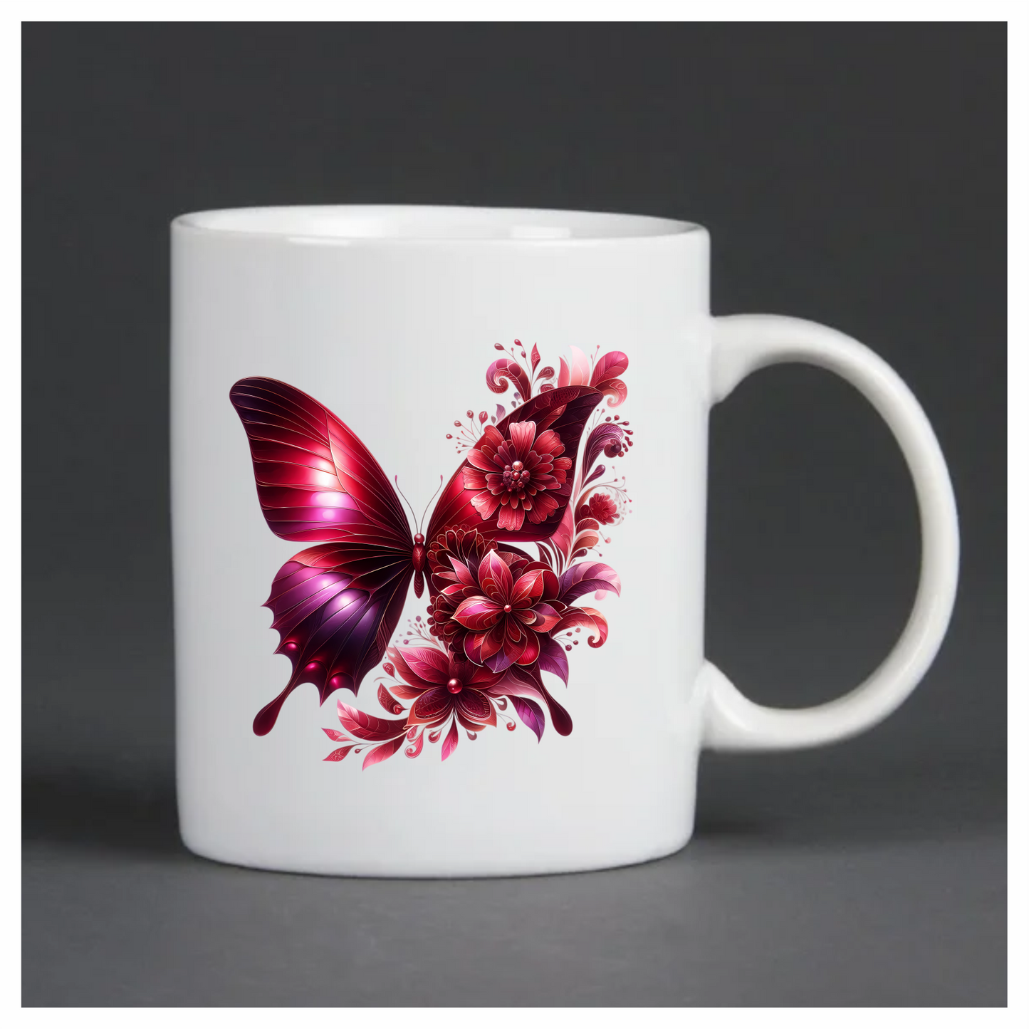 Red Butterfly With Red Flowers Vinyl Sticker Decal
