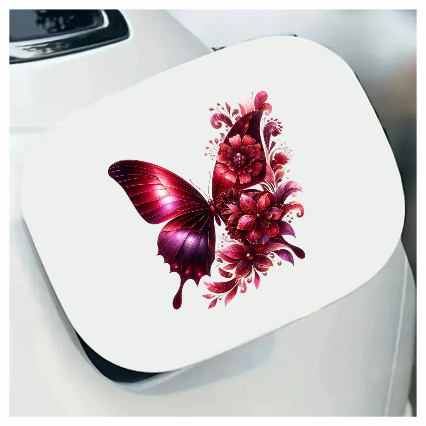 Red Butterfly With Red Flowers Vinyl Sticker Decal