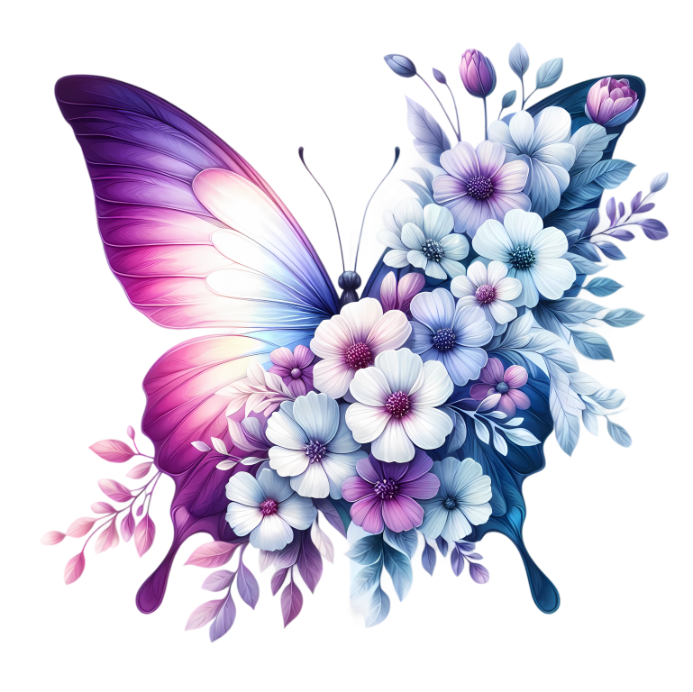 Purple Butterfly With White Flowers Vinyl Sticker Decal