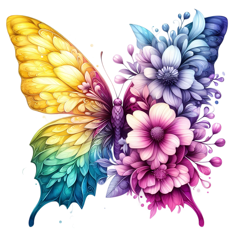 Rainbow Butterfly With Mixed Flowers Vinyl Sticker Decal