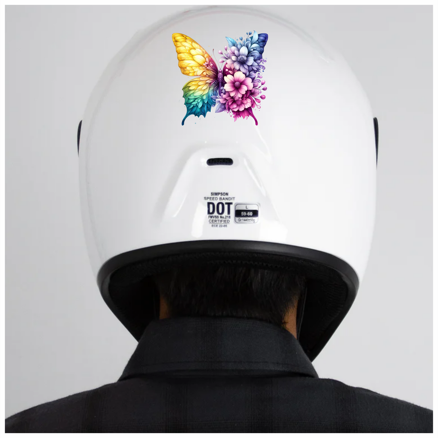 Rainbow Butterfly With Mixed Flowers Vinyl Sticker Decal
