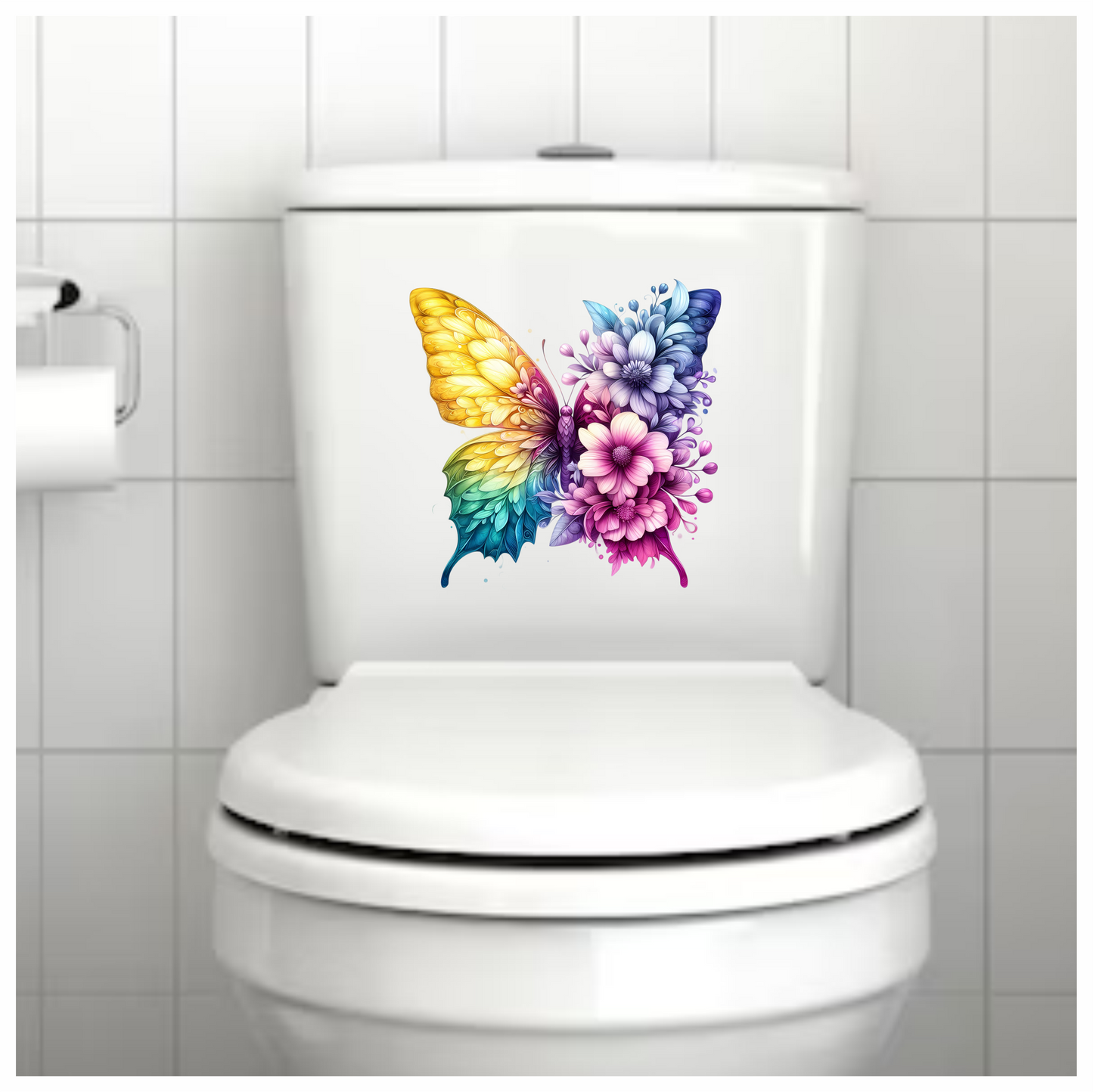 Rainbow Butterfly With Mixed Flowers Vinyl Sticker Decal