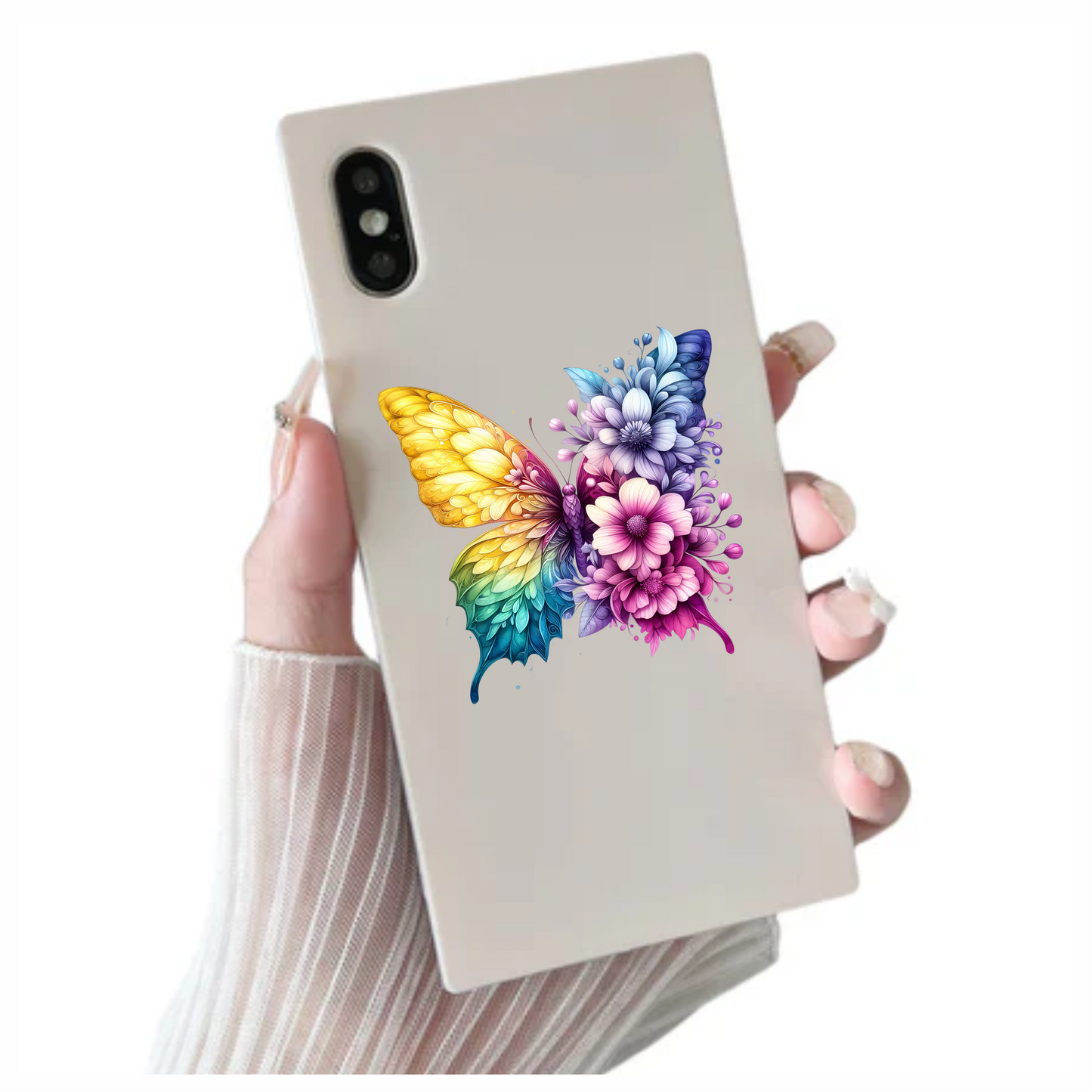 Rainbow Butterfly With Mixed Flowers Vinyl Sticker Decal