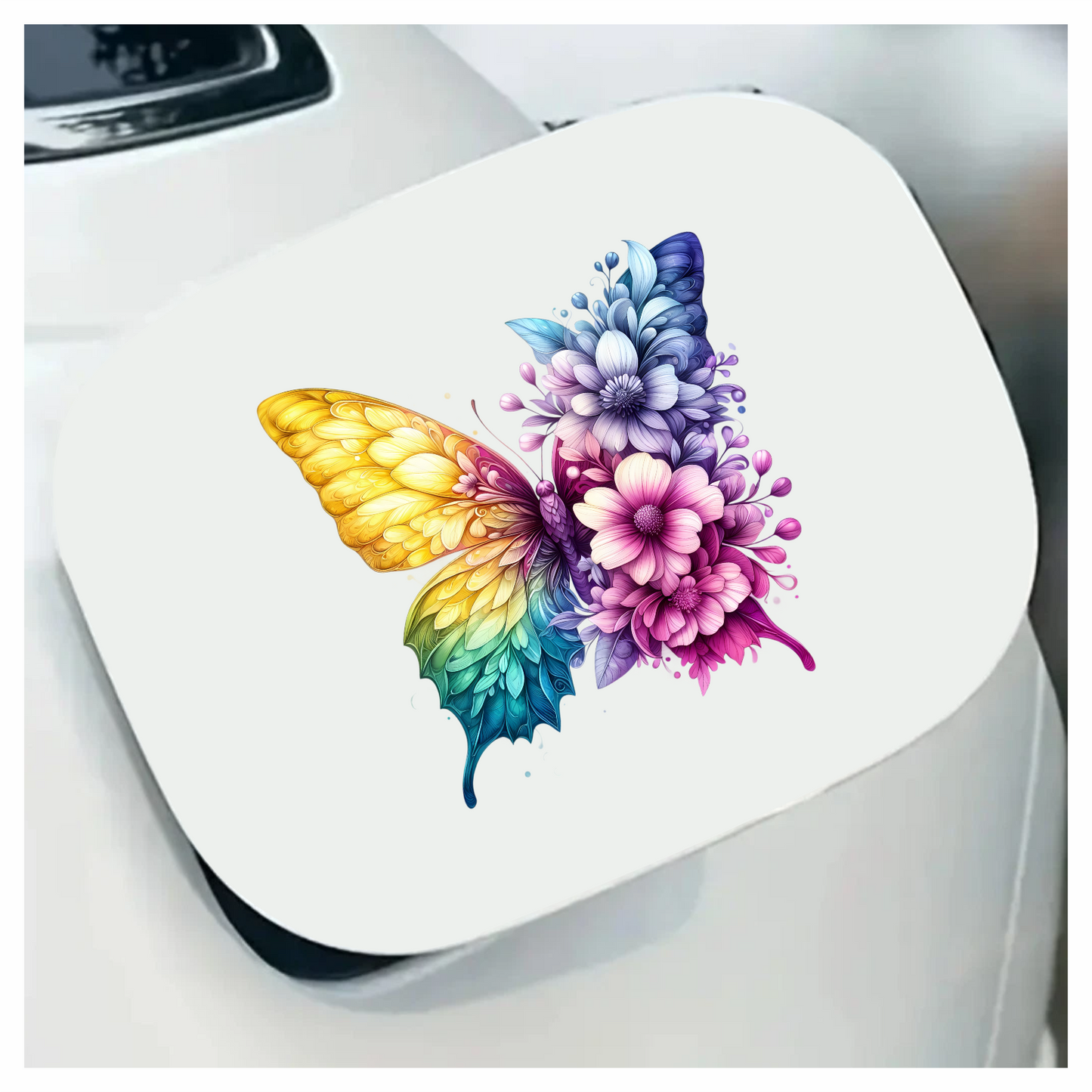Rainbow Butterfly With Mixed Flowers Vinyl Sticker Decal