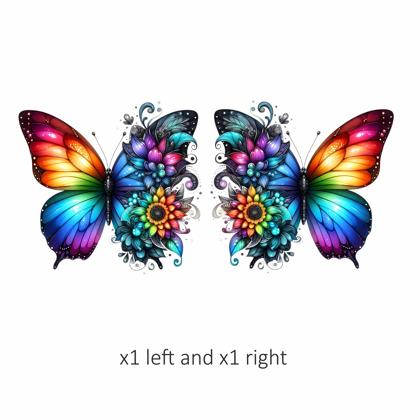 Rainbow Butterfly With Colorful Flowers Vinyl Sticker Decal