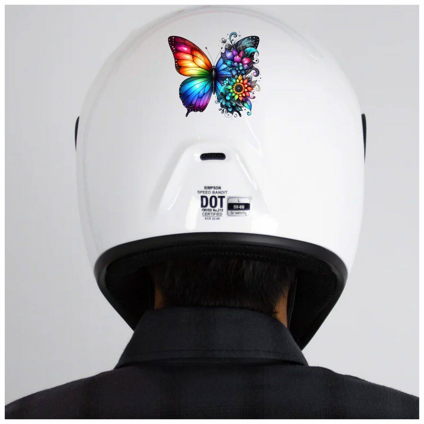 Rainbow Butterfly With Colorful Flowers Vinyl Sticker Decal