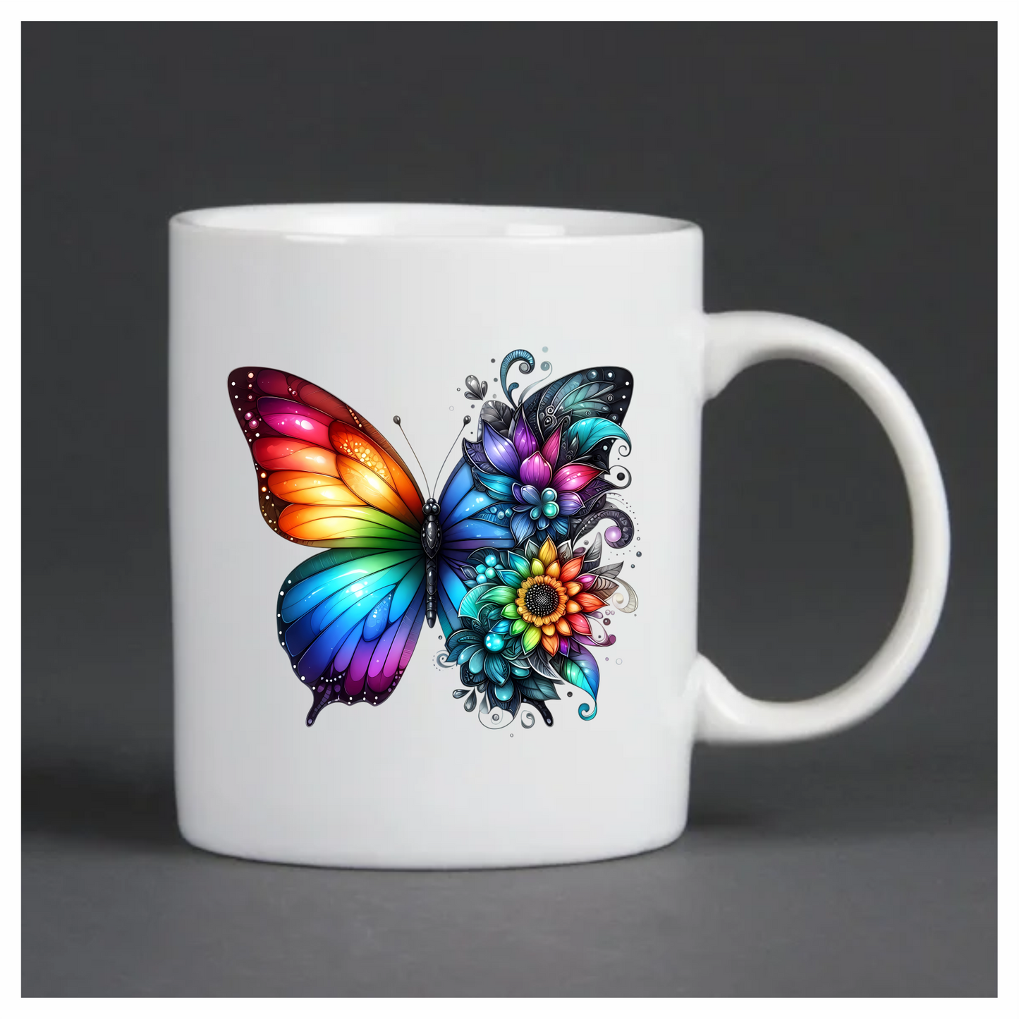 Rainbow Butterfly With Colorful Flowers Vinyl Sticker Decal