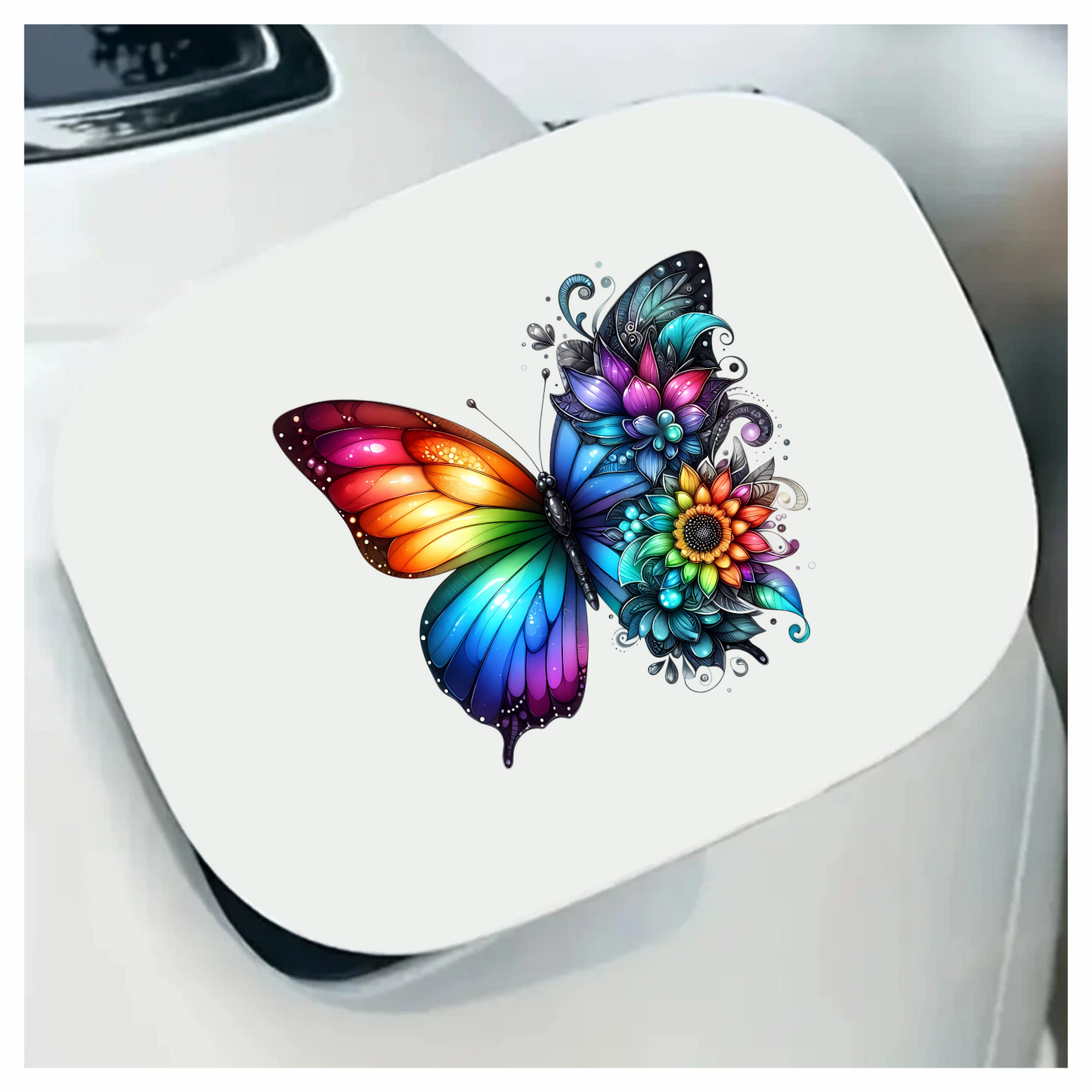 Rainbow Butterfly With Colorful Flowers Vinyl Sticker Decal