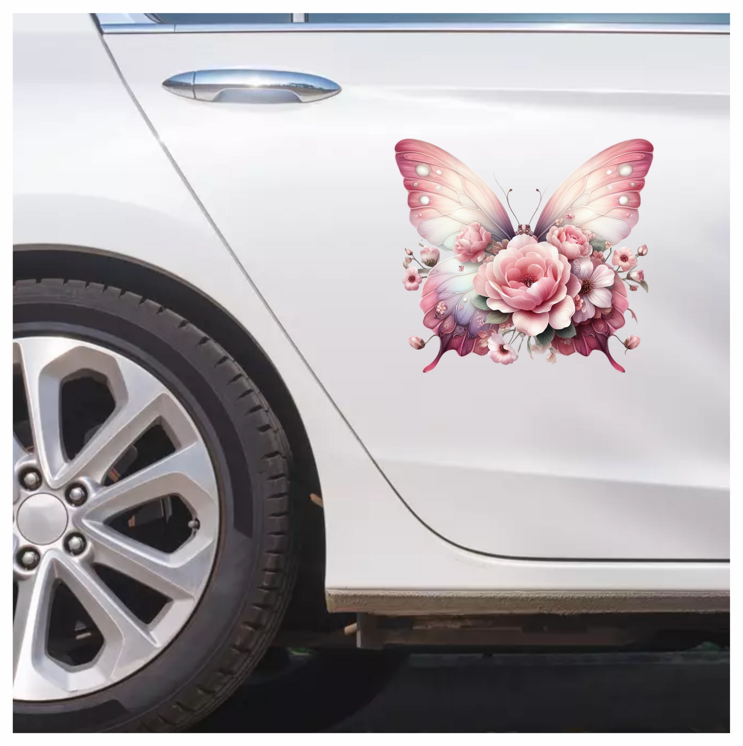 Pink Butterfly With Rose Flowers Vinyl Sticker Decal