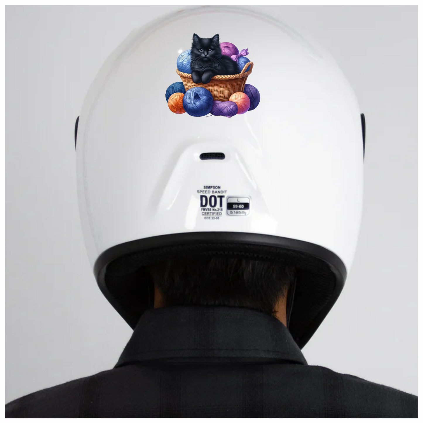 Black Kitten In Basket With Yarn Vinyl Sticker Decal