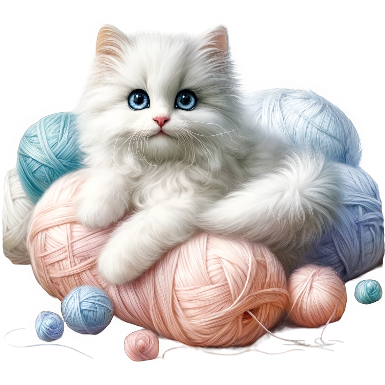 White Kitten With Blue Eyes Yarn Vinyl Sticker Decal