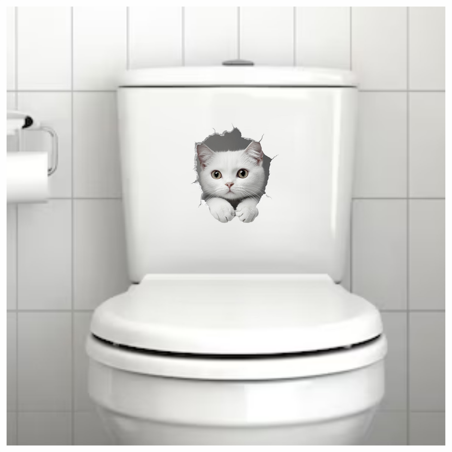White Shorthaired Cat With Green Eyes Vinyl Sticker Decal
