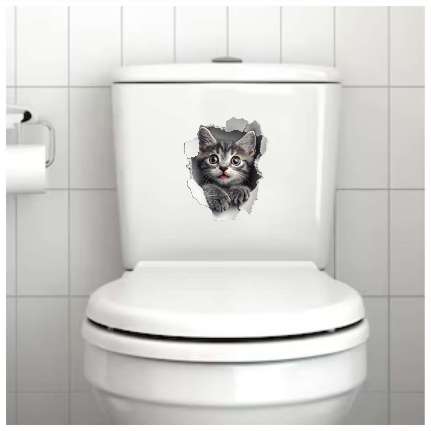Grey Tabby Kitten With Green Eyes Vinyl Sticker Decal