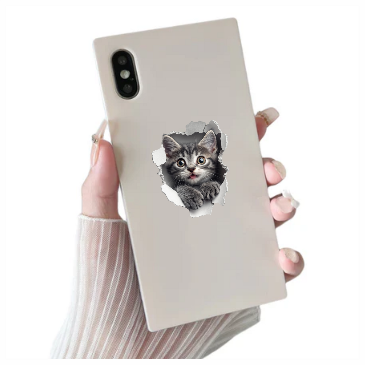 Grey Tabby Kitten With Green Eyes Vinyl Sticker Decal