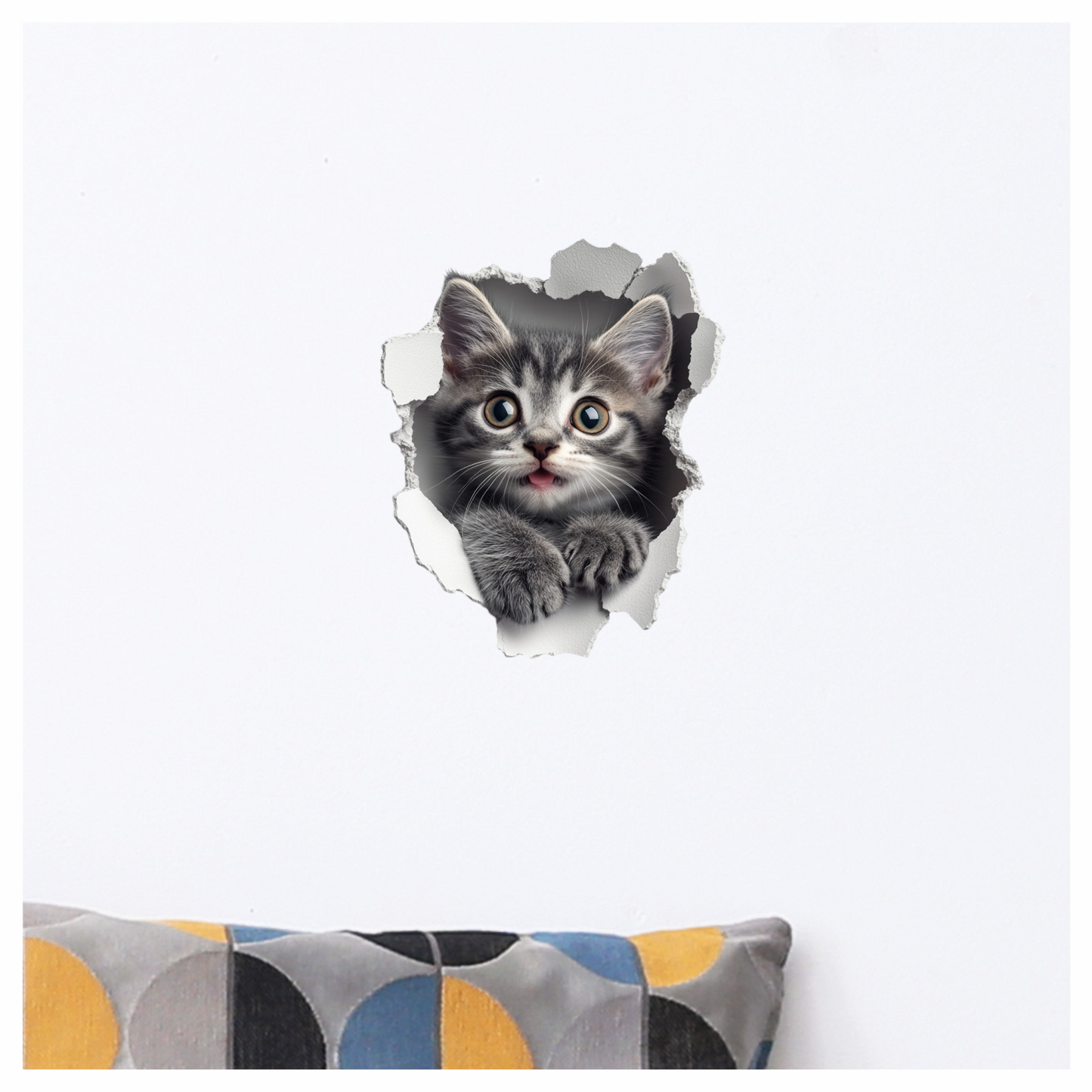 Grey Tabby Kitten With Green Eyes Vinyl Sticker Decal