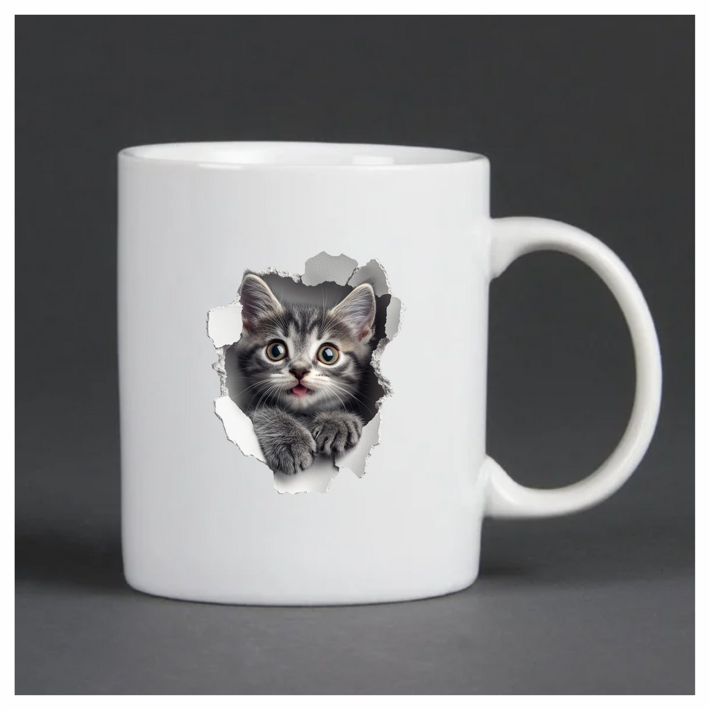 Grey Tabby Kitten With Green Eyes Vinyl Sticker Decal