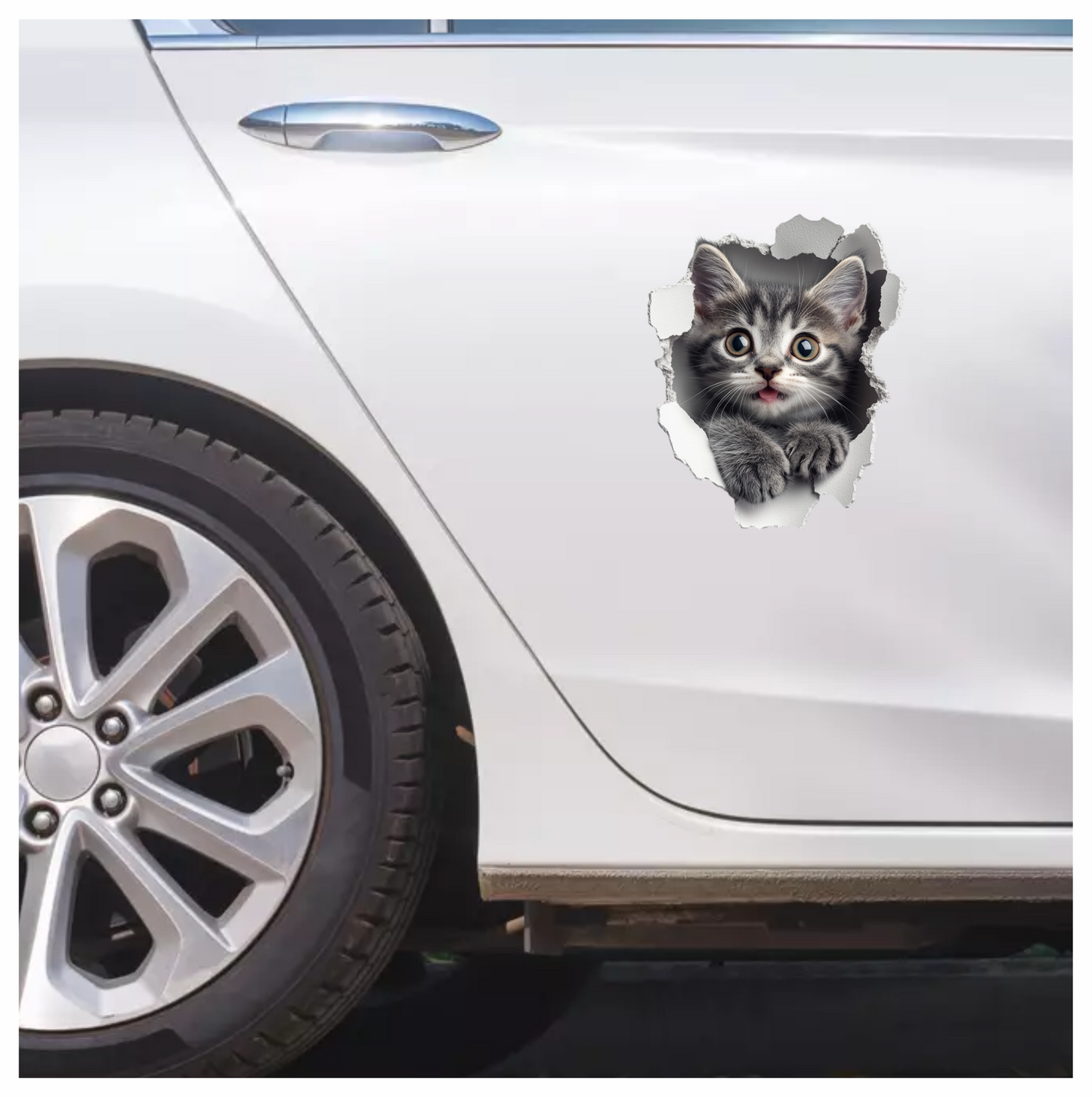 Grey Tabby Kitten With Green Eyes Vinyl Sticker Decal