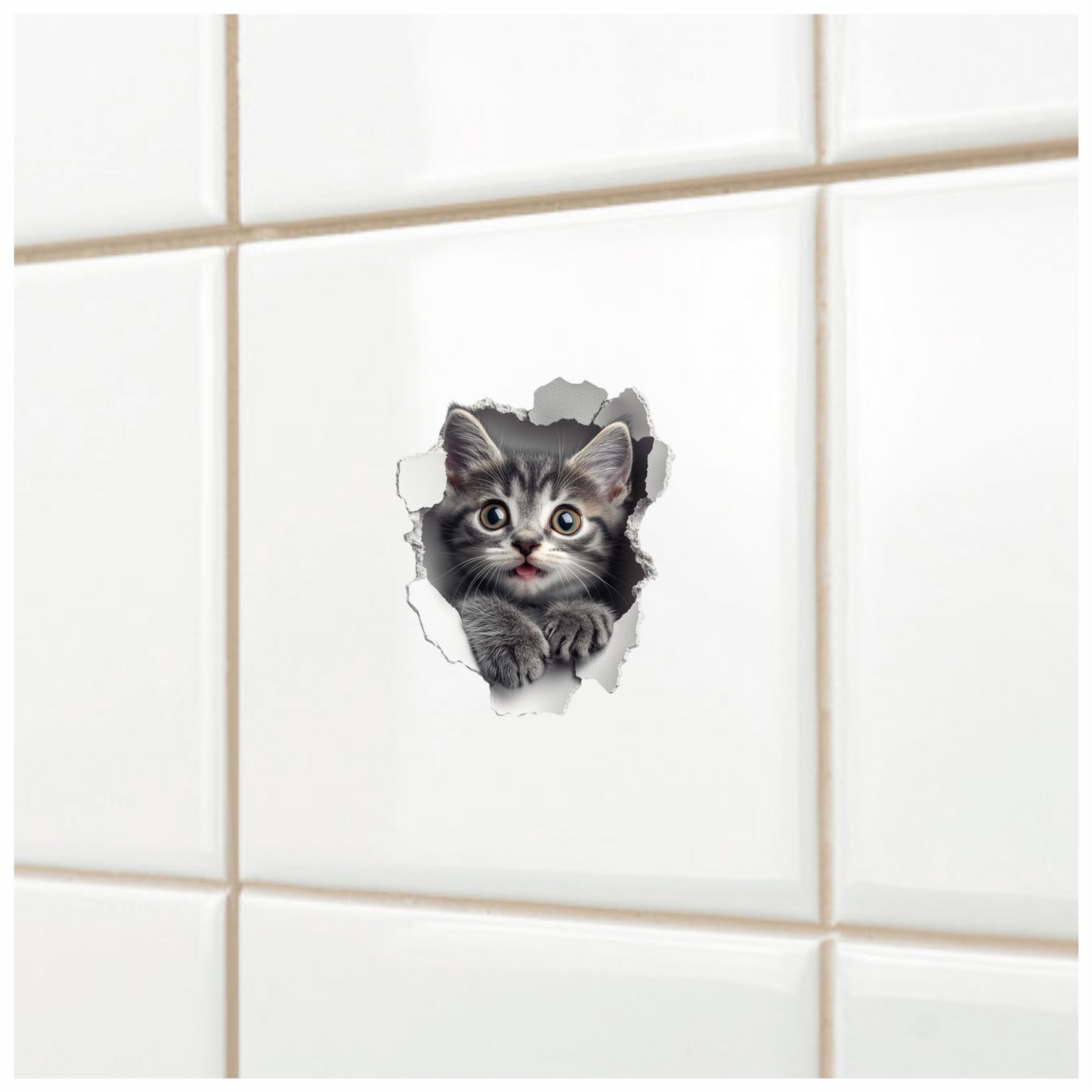Grey Tabby Kitten With Green Eyes Vinyl Sticker Decal