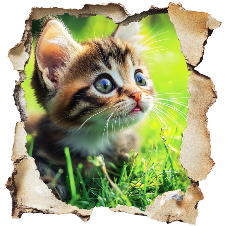 Brown Kitten Sitting On Green Grass Vinyl Sticker Decal