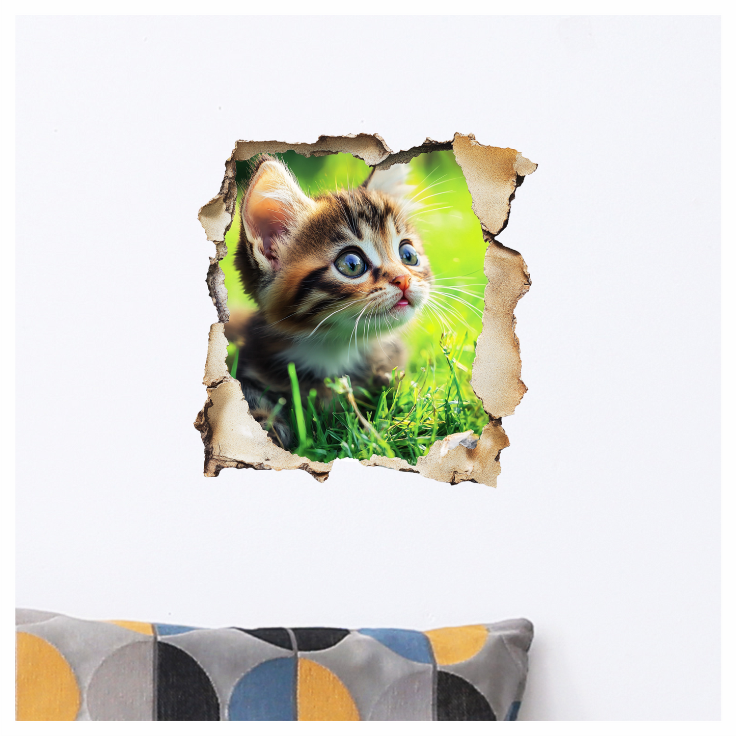Brown Kitten Sitting On Green Grass Vinyl Sticker Decal