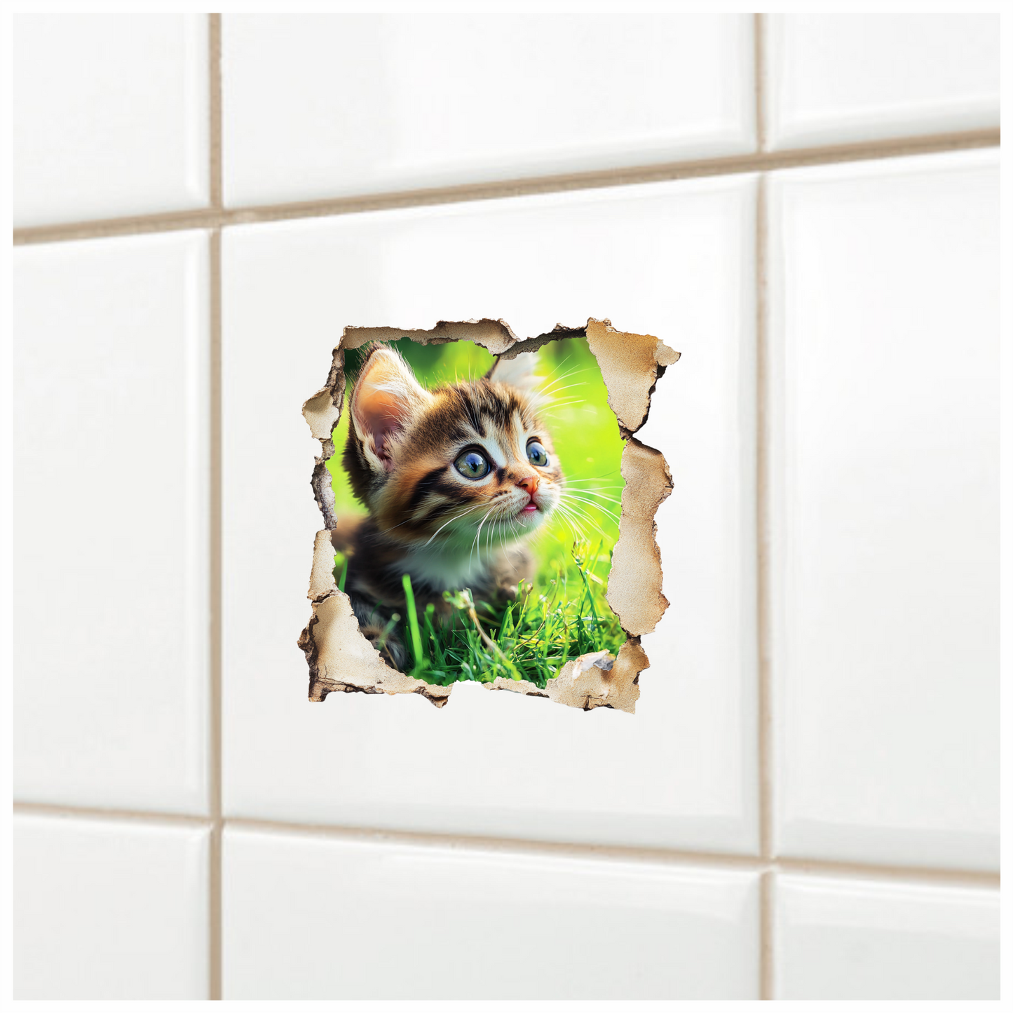 Brown Kitten Sitting On Green Grass Vinyl Sticker Decal