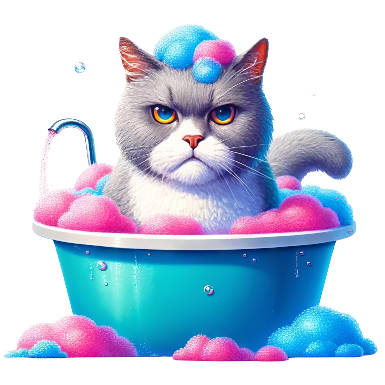 Gray Cat In Blue Bathtub Vinyl Sticker Decal