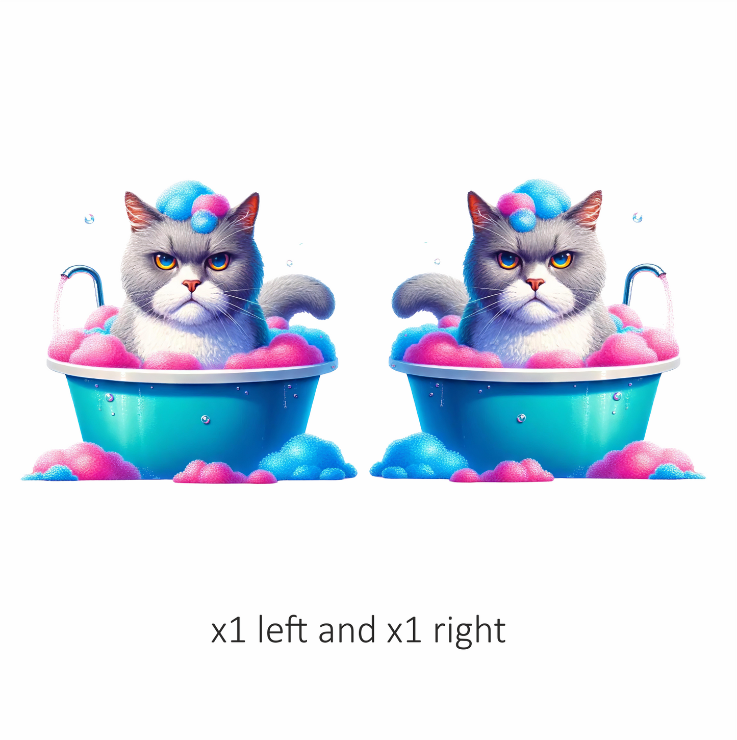 Gray Cat In Blue Bathtub Vinyl Sticker Decal