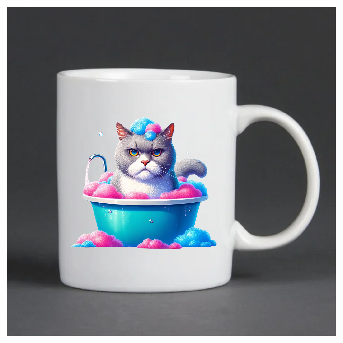 Gray Cat In Blue Bathtub Vinyl Sticker Decal