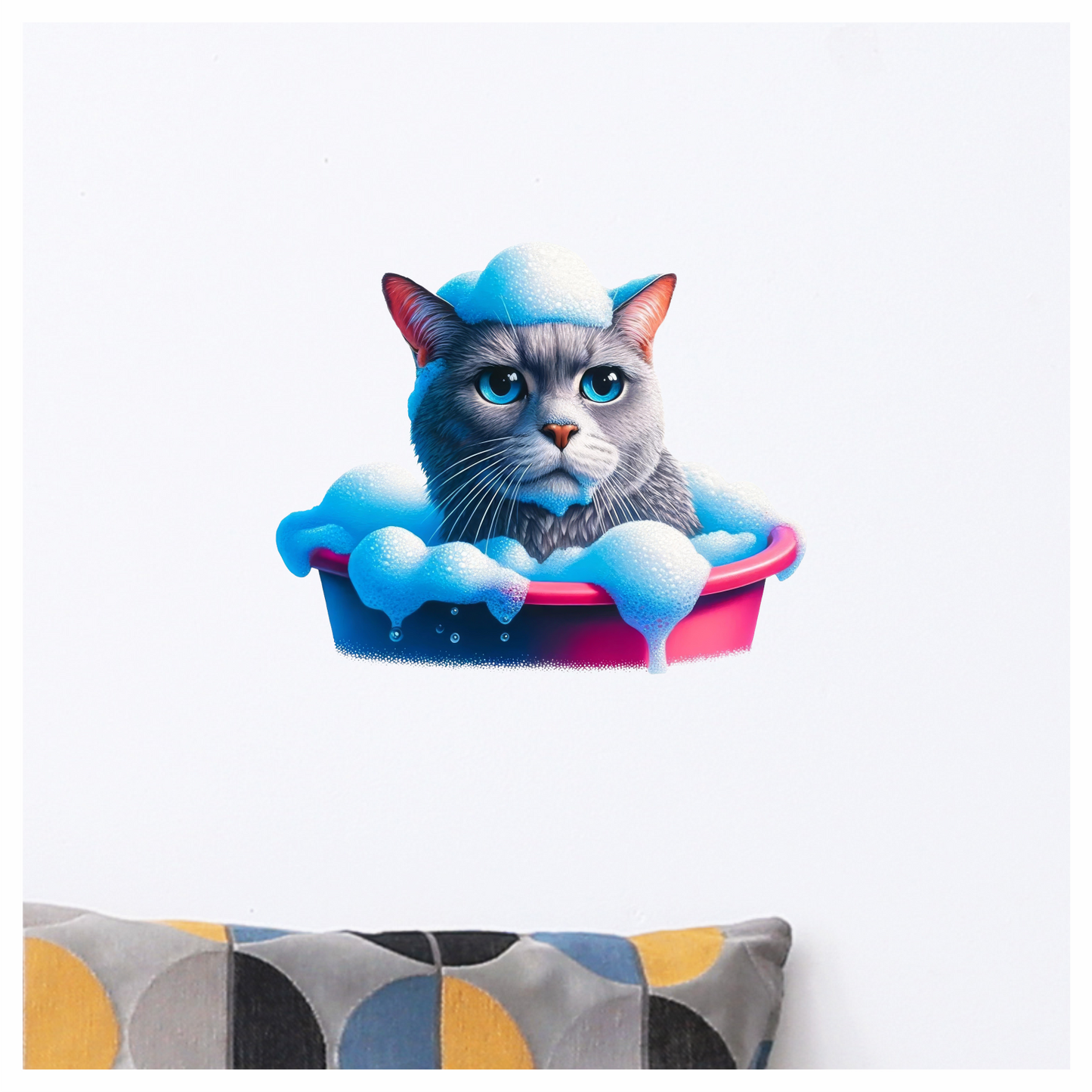 Gray Cat In Pink Bathtub Vinyl Sticker Decal
