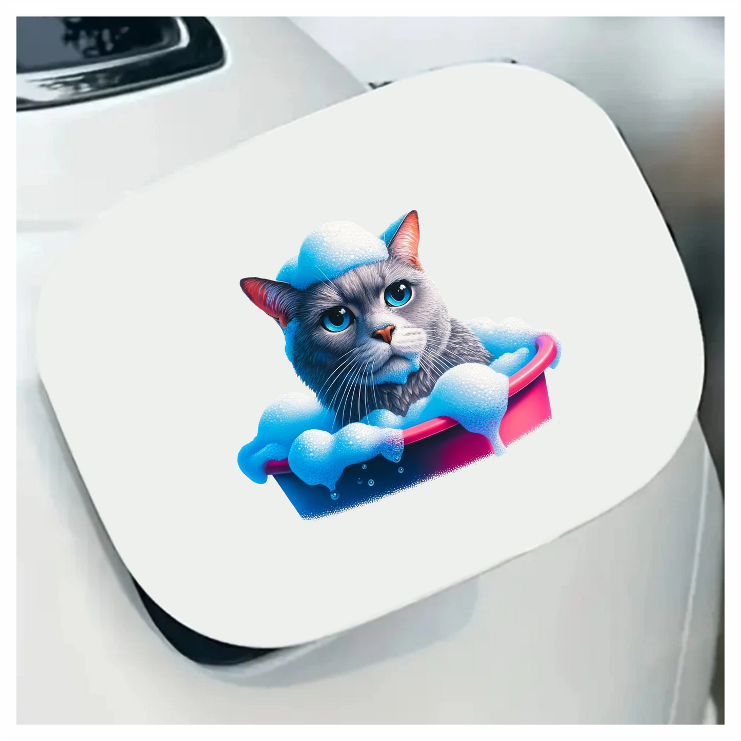 Gray Cat In Pink Bathtub Vinyl Sticker Decal