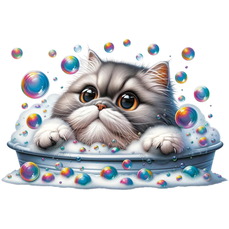 Gray Persian Cat In Soap Bubbles Vinyl Sticker Decal