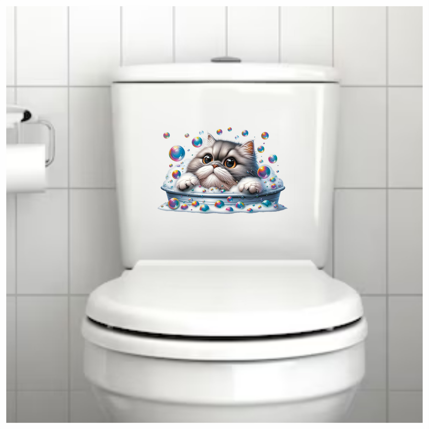 Gray Persian Cat In Soap Bubbles Vinyl Sticker Decal