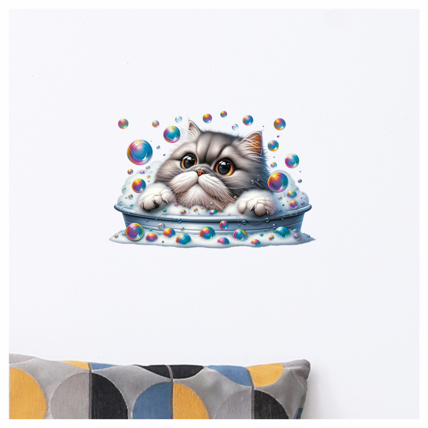 Gray Persian Cat In Soap Bubbles Vinyl Sticker Decal