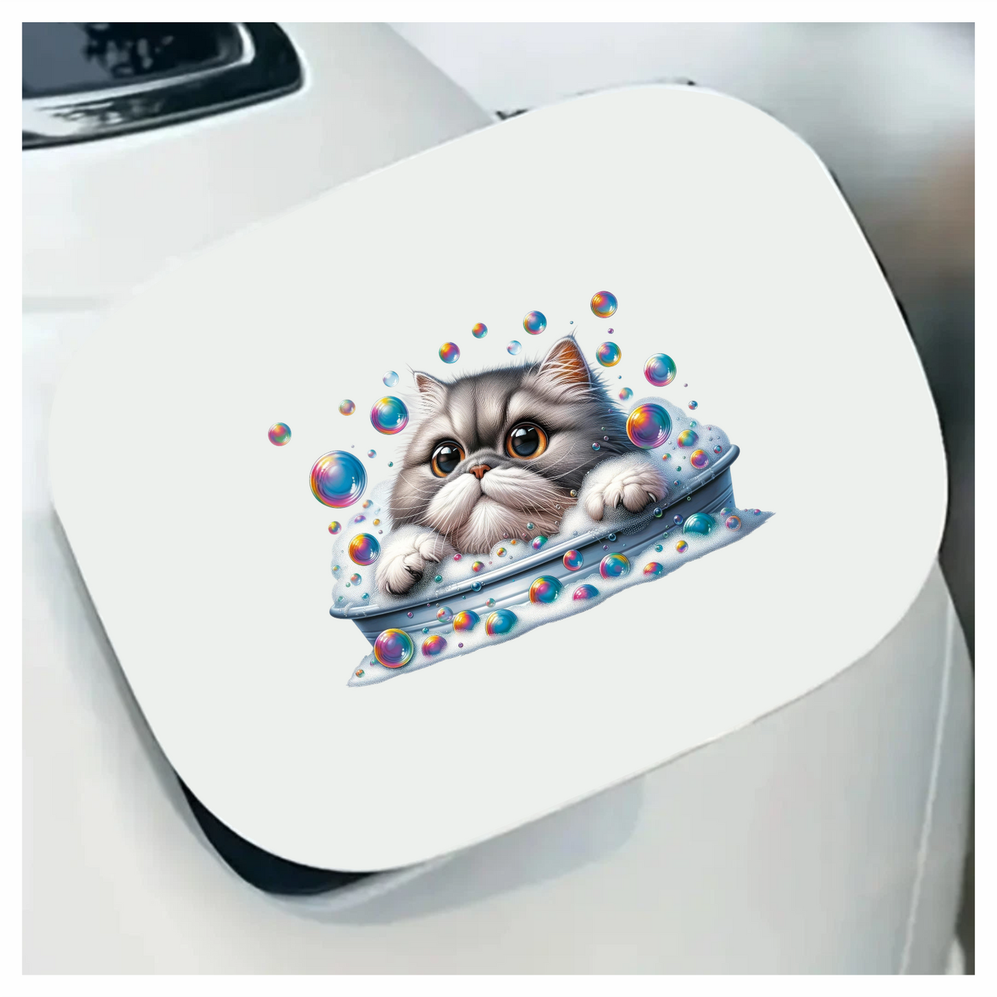 Gray Persian Cat In Soap Bubbles Vinyl Sticker Decal