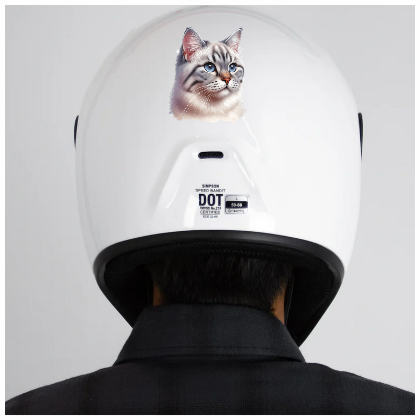 White Tabby Cat With Blue Eyes Vinyl Sticker Decal