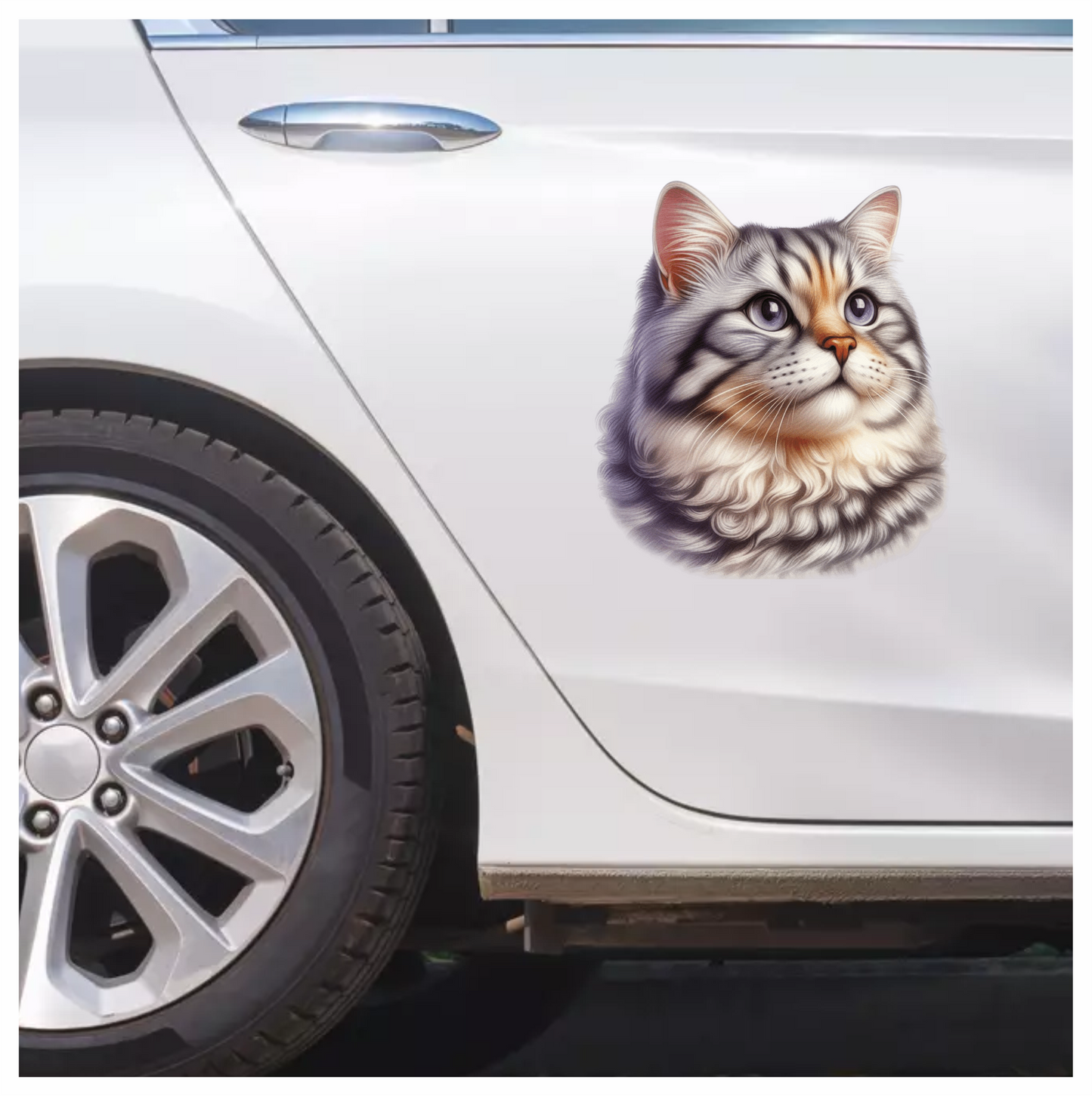Gray Siberian Cat With Purple Eyes Vinyl Sticker Decal
