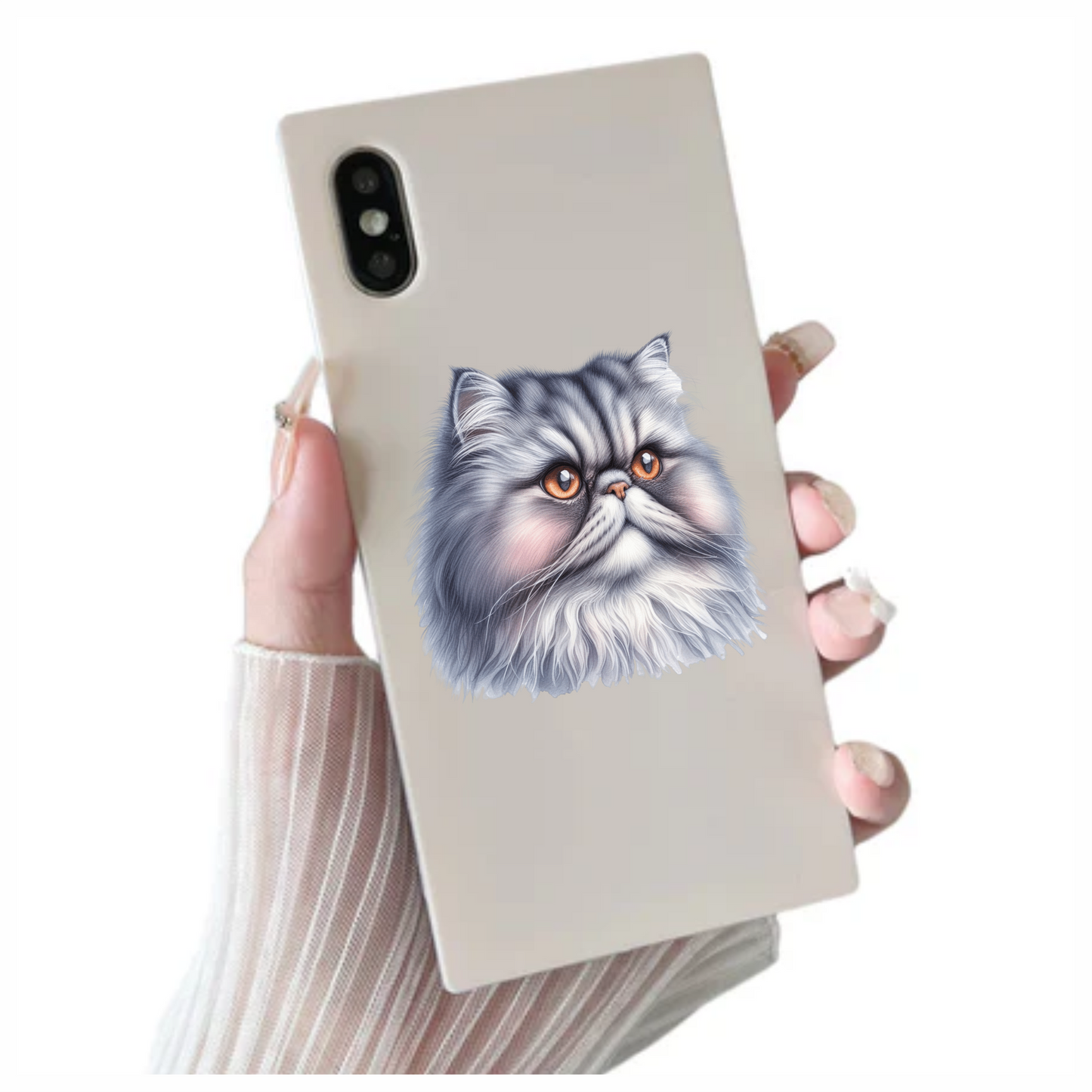 Grey Persian Cat With Orange Eyes Vinyl Sticker Decal