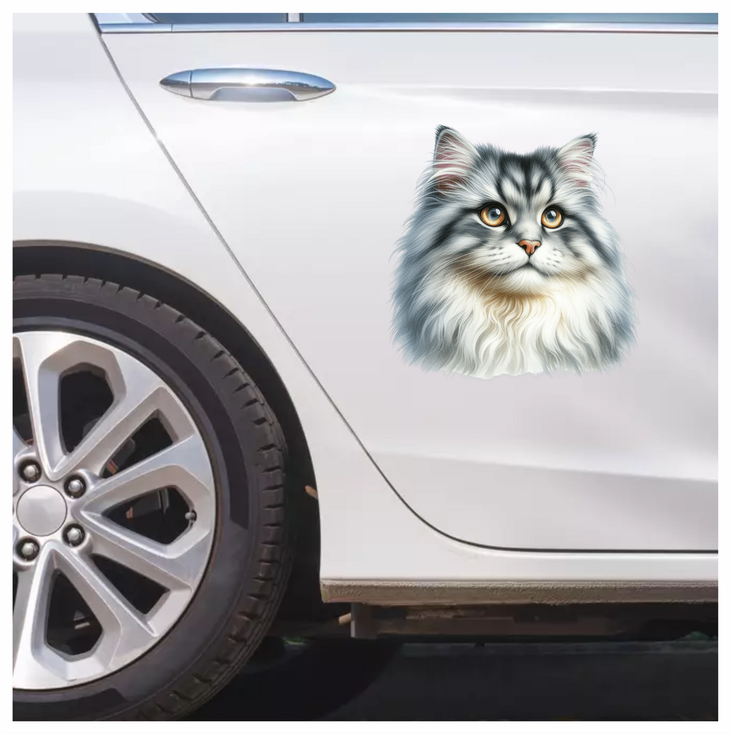 Grey White Cat With Amber Eyes Vinyl Sticker Decal