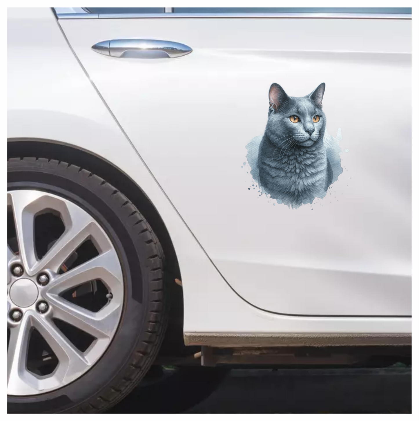 Gray Cat Russian Blue Portrait Vinyl Sticker Decal