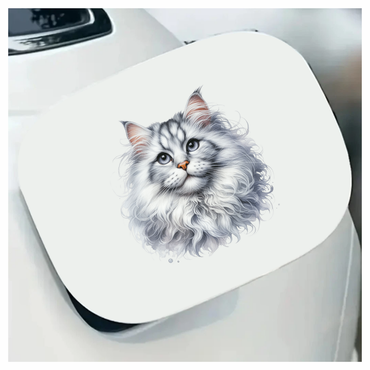 White Fluffy Cat Mainecoon Portrait Vinyl Sticker Decal