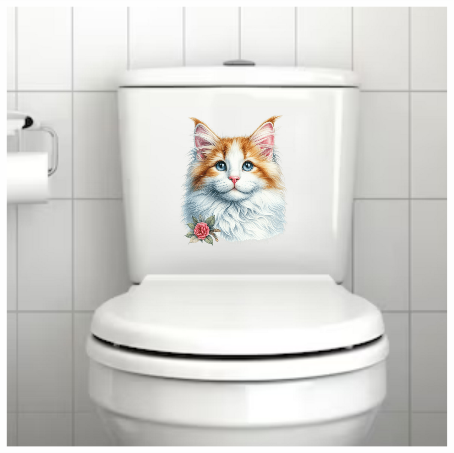 Orange White Cat Mainecoon Flower Vinyl Sticker Decal