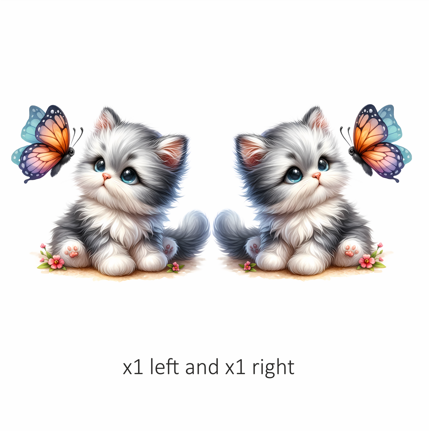 Grey Kitten Fluffy Butterfly Cute Flowers Vinyl Sticker Decal