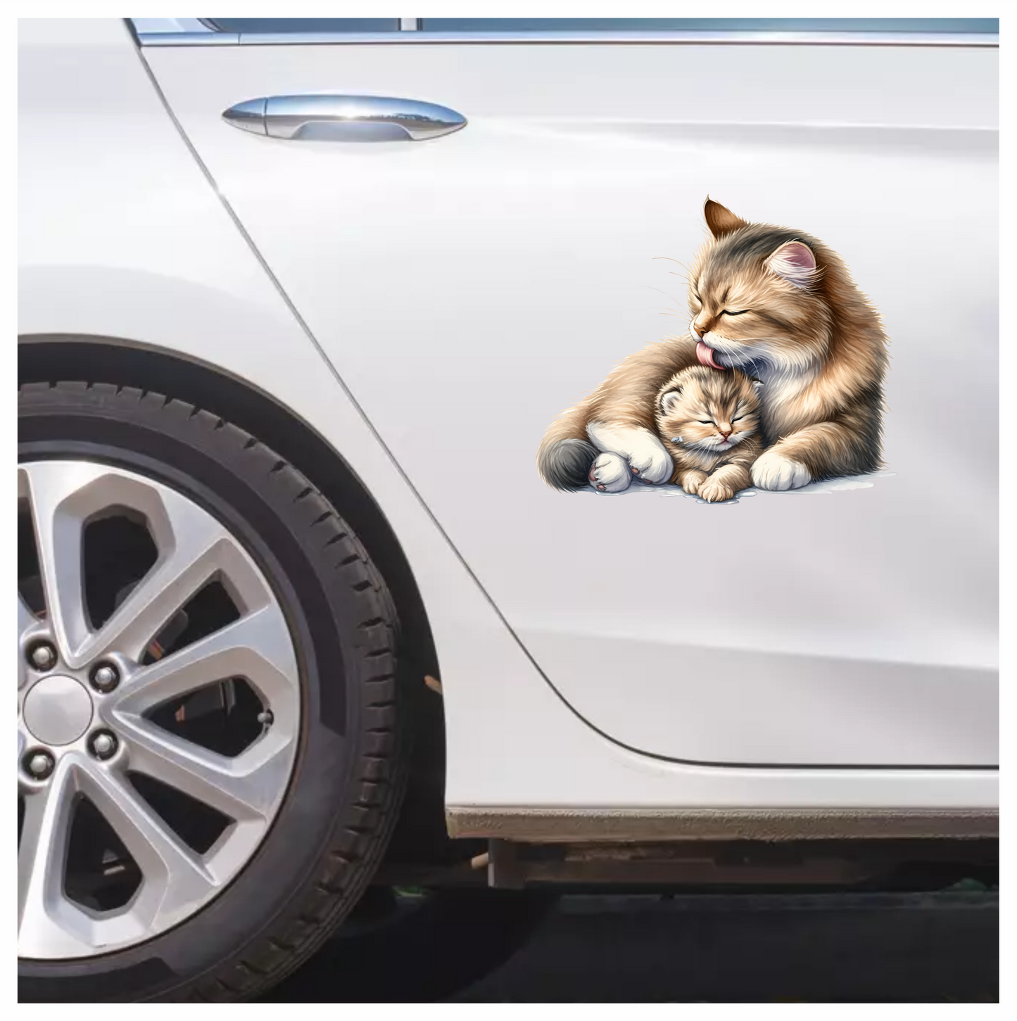 Brown Cat Kitten Licking Fur Vinyl Sticker Decal