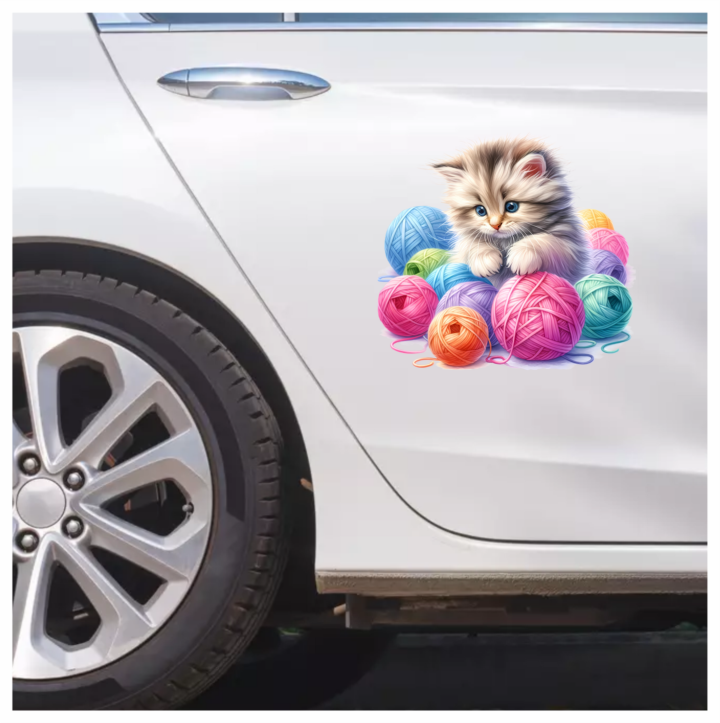 Gray Kitten Persian Colorful Yarn Vinyl Sticker Decal