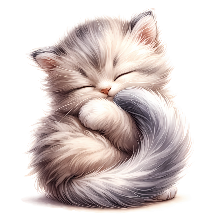 White Fluffy Kitten Persian Sleeping Vinyl Sticker Decal