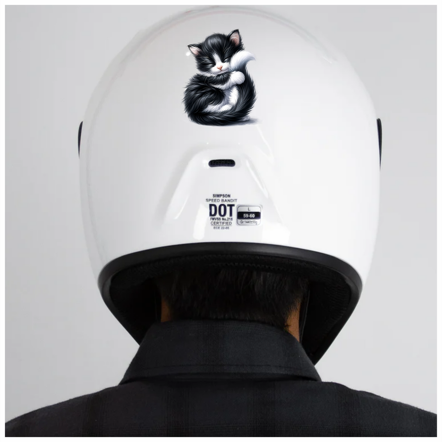 Black White Fluffy Kitten Sleeping Vinyl Sticker Decal