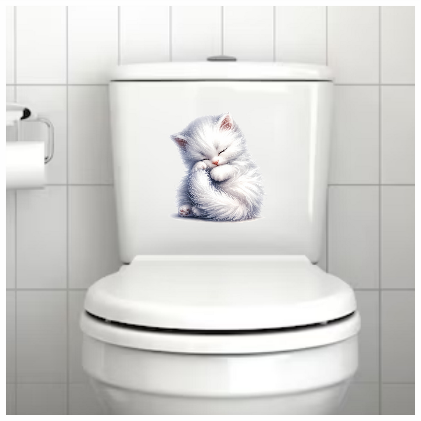 White Fluffy Kitten Sleeping Cute Vinyl Sticker Decal