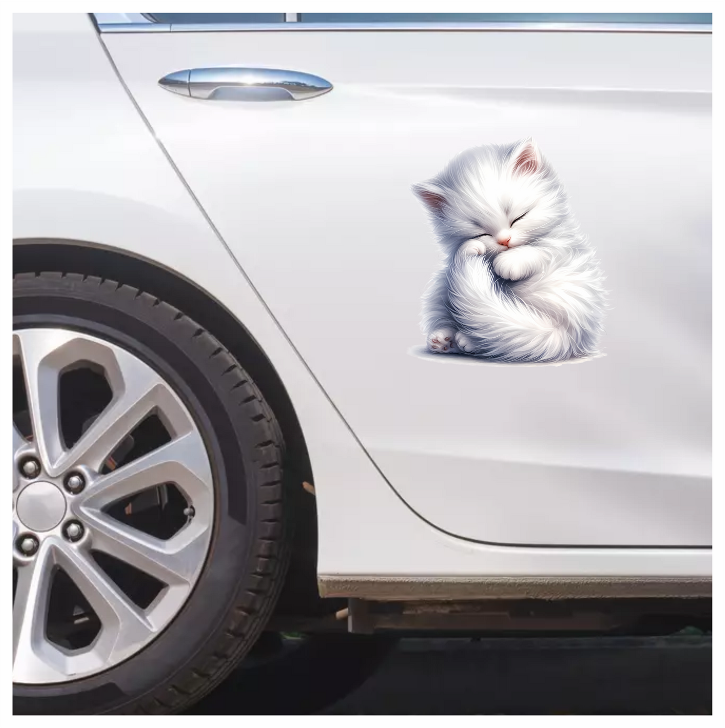 White Fluffy Kitten Sleeping Cute Vinyl Sticker Decal