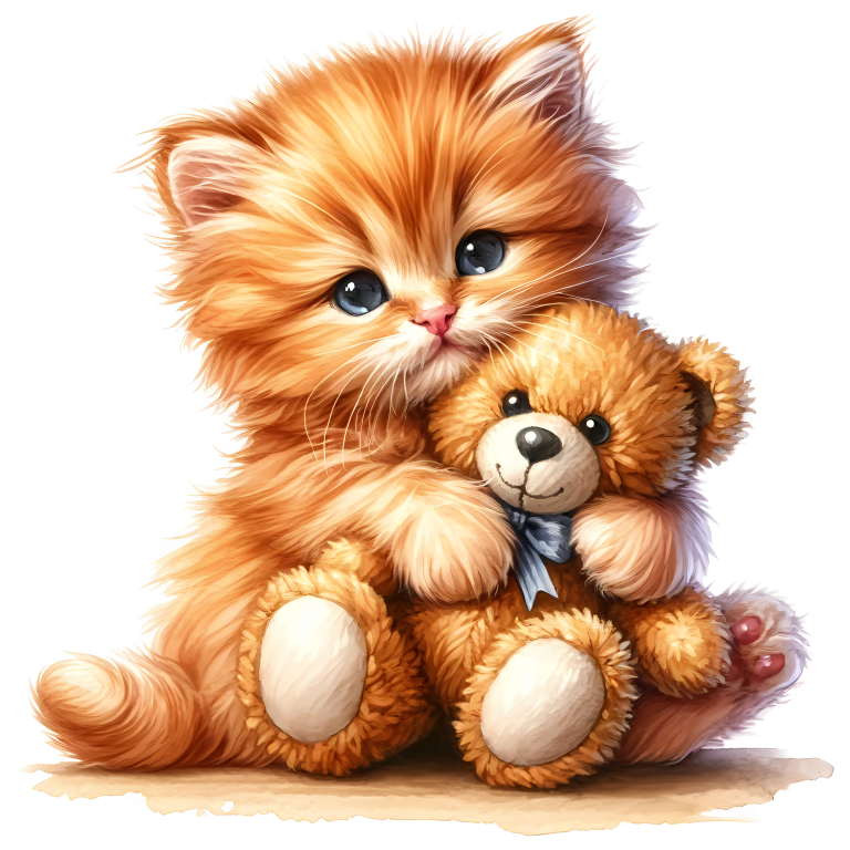 Orange Kitten Hugging Teddy Bear Vinyl Sticker Decal