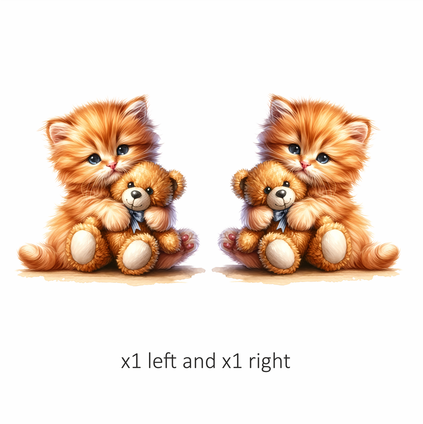 Orange Kitten Hugging Teddy Bear Vinyl Sticker Decal